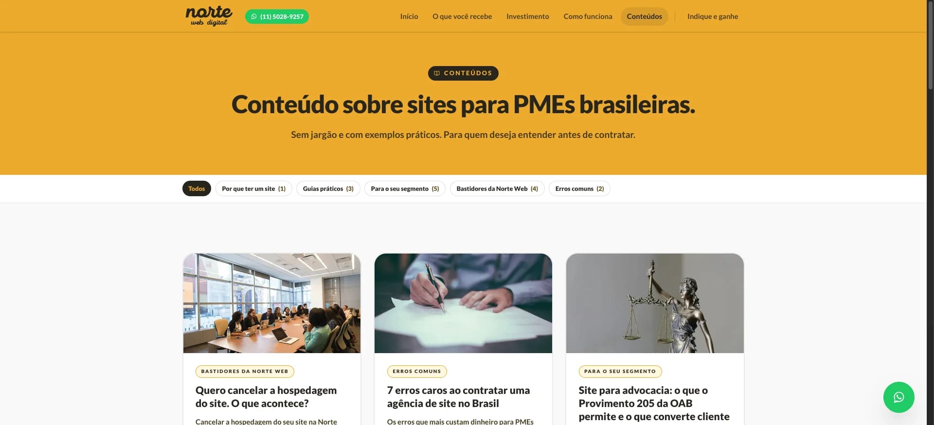 The Norte Web Digital content hub, with articles for small business owners filtered by topic